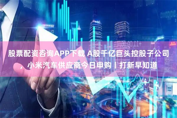 股票配资咨询APP下载 A股千亿巨头控股子公司，小米汽车供应商今日申购丨打新早知道